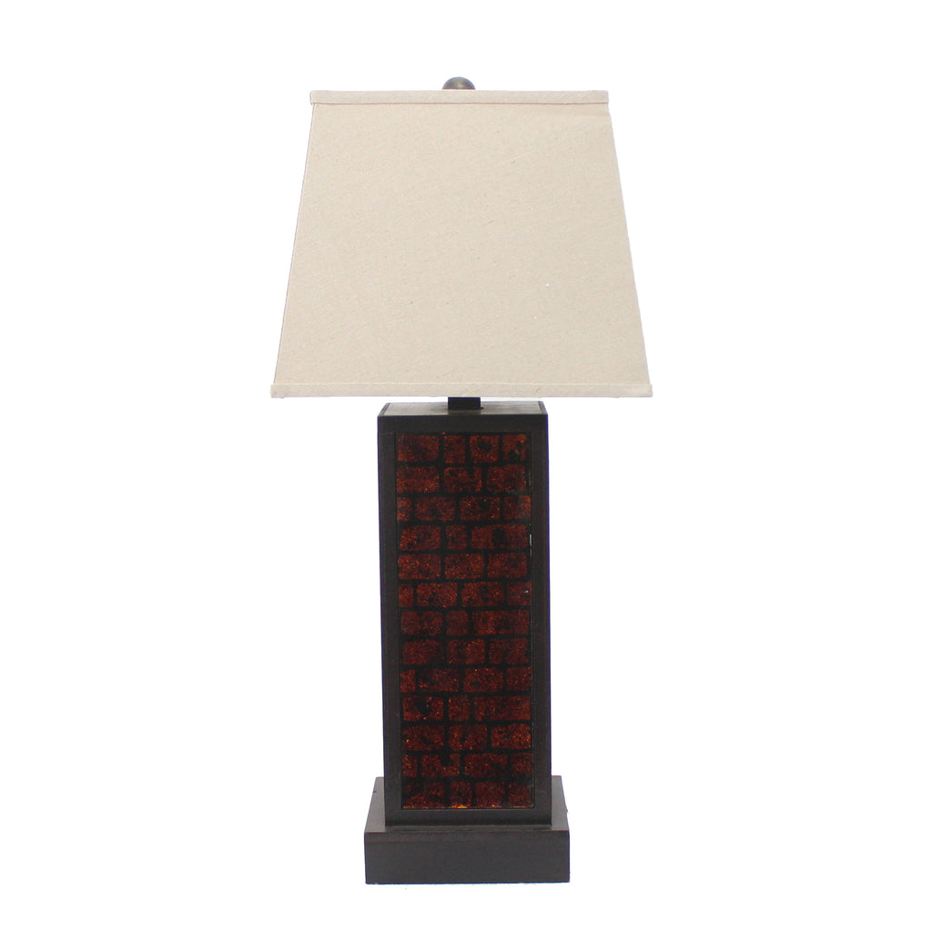 31" X 31" X 8" Burgundy Contemporary Metal Table Lamp With Brick Pattern