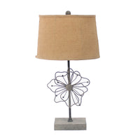 28" X 27" X 8" Tan Country Cottage Table Lamp With Blooming Flower Pedestal