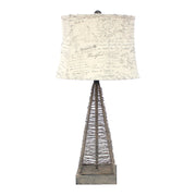 29" X 28" X 7" Tan Industrial Metal Table Lamp With Gentle Linen Shade