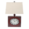 22" X 22" X 7" Red Vintage Table Lamp With Metal Clock Base