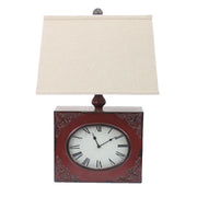 22" X 22" X 7" Red Vintage Table Lamp With Metal Clock Base