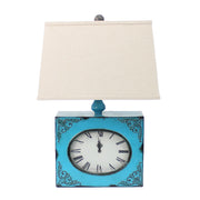 22" X 22" X 7" Blue Vintage Table Lamp With Metal Clock Base