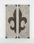 2" X 15.75" X 47.25" Set Of Wood Wall Plaques With Metal Fleur-De-Lis Pattern