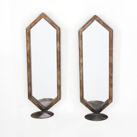 15.75" X 5" X 5" Tan Minimalist Mirrored Wall Candle Holder Sconce Set