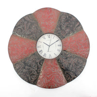 2" X 30" X 30" Black & Red Traditional Floral Metal Wall Clock