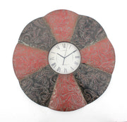 2" X 30" X 30" Black & Red Traditional Floral Metal Wall Clock