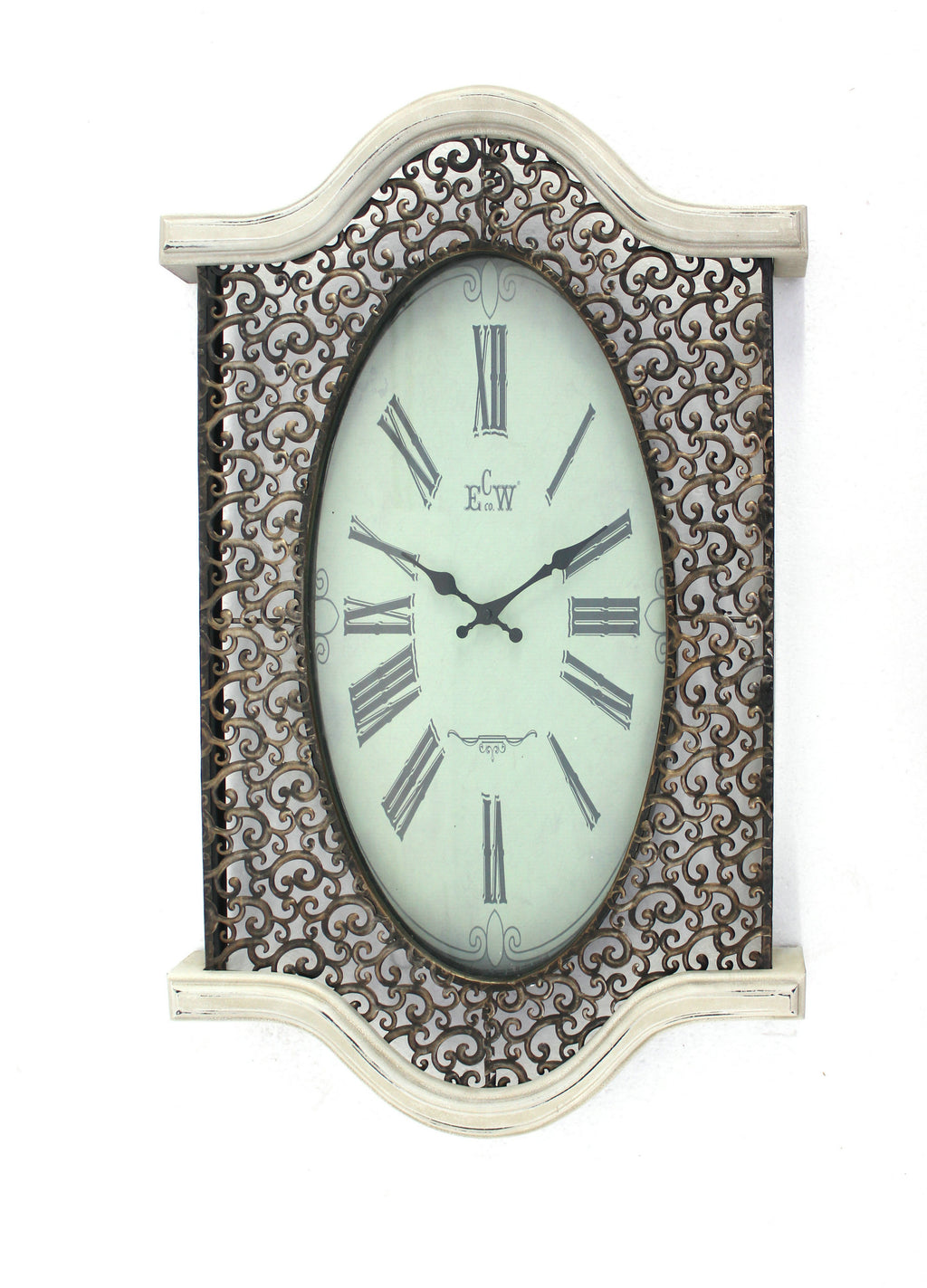 2.5" X 20" X 30.5" Brown & White Vintage White Wall Clock