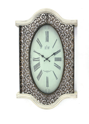 2.5" X 20" X 30.5" Brown & White Vintage White Wall Clock