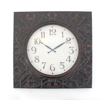 2" X 28" X 28" Brown Vintage Square Brass Metal Wall Clock