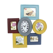 23.43" X 1.77" X 21.65" Multi-Color Vintage Wood Photo Frame & Clock Wall Decor