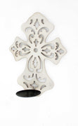 11.25" X 15.5" X 5" White Traditional Wooden Cross Candle Holder Sconce