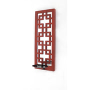6.25" X 17.25" X 5.25" Red Vintage Wood Candle Holder Sconce With Lattice Mirror