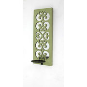 6.25" X 17.25" X 5.25" Green Traditional Wood Candle Holder Sconce With Mirror