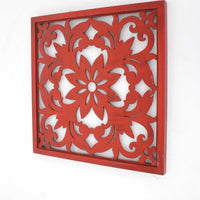 24" X 24" Red Vintage Red Floral Wall Plaque