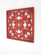 24" X 24" Red Vintage Red Floral Wall Plaque