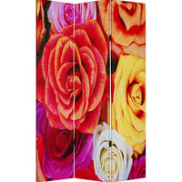 48" X 72" Multi-Color Wood Canvas Daisy And Rose Screen