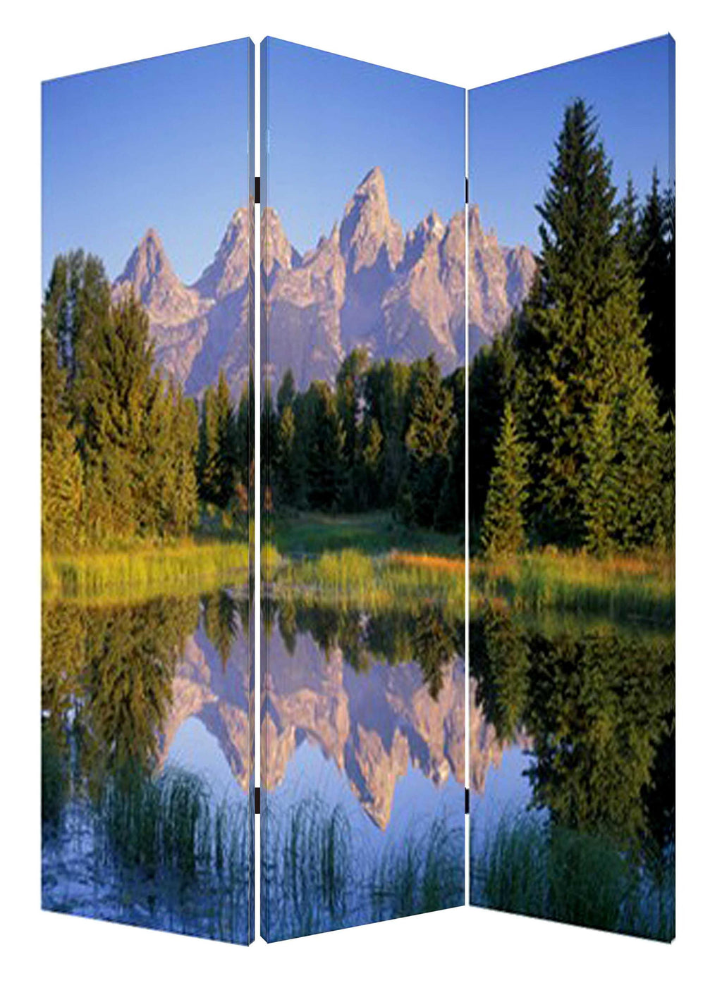 48" X 72" Multi-Color Wood Canvas Mountain Peaks Screen