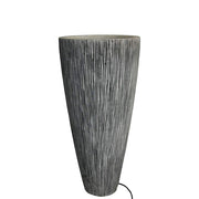 18" X 39" Gray Sandstone Ribbed Long Conical Planter With Light
