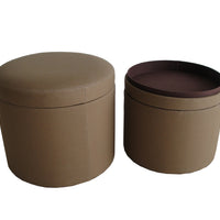 19" X 19" Tan Canvas Round Storage Ottoman