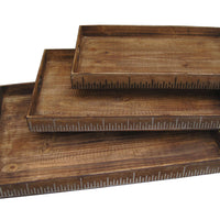 19" X 12" Brown Wood Tray Set