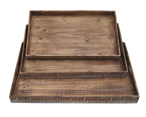 19" X 12" Brown Wood Tray Set