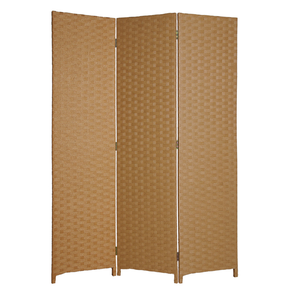 54" X 72" Light Brown 3 panel Wood Screen