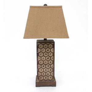 29" X 28" X 8" Brown Industrial Table Lamp With Honeycombed Metal Base