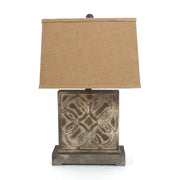 25" X 25" X 8" Brown Vintage Table Lamp With Khaki Linen Shade