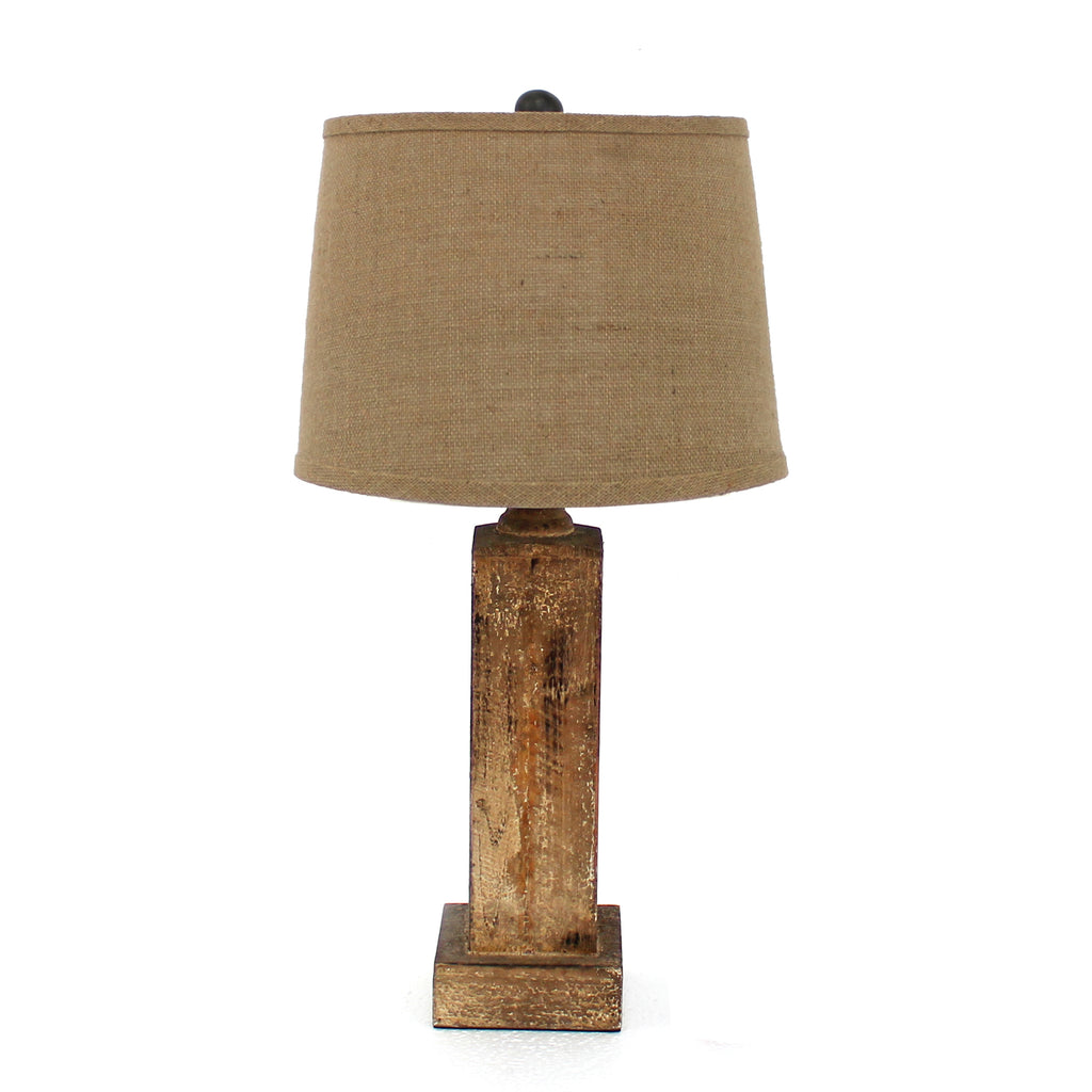 27" X 27" X 8" Brown Rustic Table Lamp With Round Linen Shade