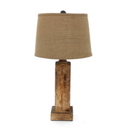 27" X 27" X 8" Brown Rustic Table Lamp With Round Linen Shade