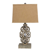 28" X 27" X 8" Brown Vintage Metal Floral Based Table Lamp