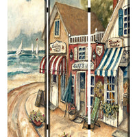 48" X 72" Multi-Color Wood Canvas Seaside Town Slate Screen