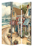 48" X 72" Multi-Color Wood Canvas Seaside Town Slate Screen
