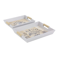Spacious Wood Tray, Set Of 2, Gray And Brown