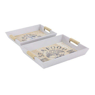 Spacious Wood Tray, Set Of 2, Gray And Brown