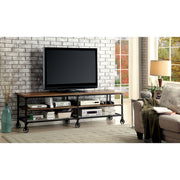 Industrial Style 81" TV Stand and Entertainment Center with Mesh Bottom Shelf, Brown & Black