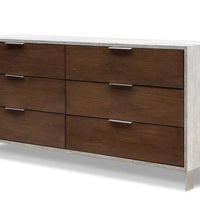 30" Dark Walnut Veneer, Steel, and Concrete Dresser with 6 Drawers