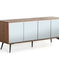 30" Walnut Veneer Glass and Metal Buffet