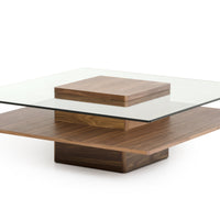 14" Walnut Veneer and Glass Coffee Table