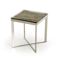 22" Mosaic Wood, Steel, and Glass End Table