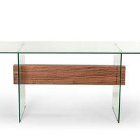 30" White and Walnut Veneer MDF and Glass Desk with Shelves