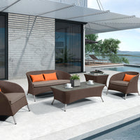 31" Brown Mesh, Aluminum, and Glass Sofa Set