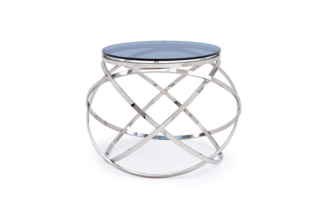 14" Smoked Glass and Stainless Steel End Table