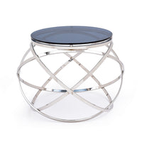 14" Smoked Glass and Stainless Steel End Table