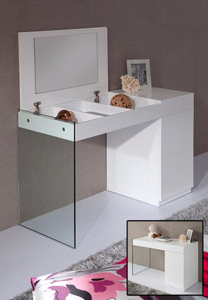 27" White Glass Floating Vanity with a Mirror