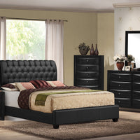 85" X 63" X 50" Queen Black Pu Button Tufted Bed
