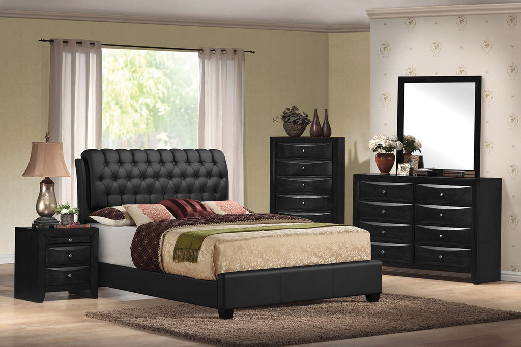 85" X 63" X 50" Queen Black Pu Button Tufted Bed