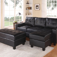 83" X 57" X 35" Black Bonded Leather Match Sectional Sofa With Ottoman