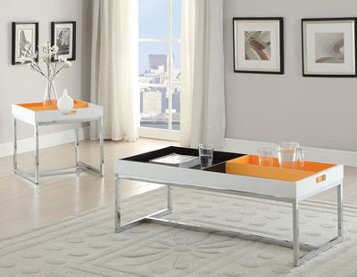 End Table, White & Chrome - Metal Tube, High Density White & Chrome