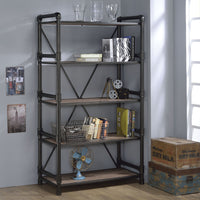 40" X 22" X 72" Rustic Oak And Black Particle Board Bookshelf